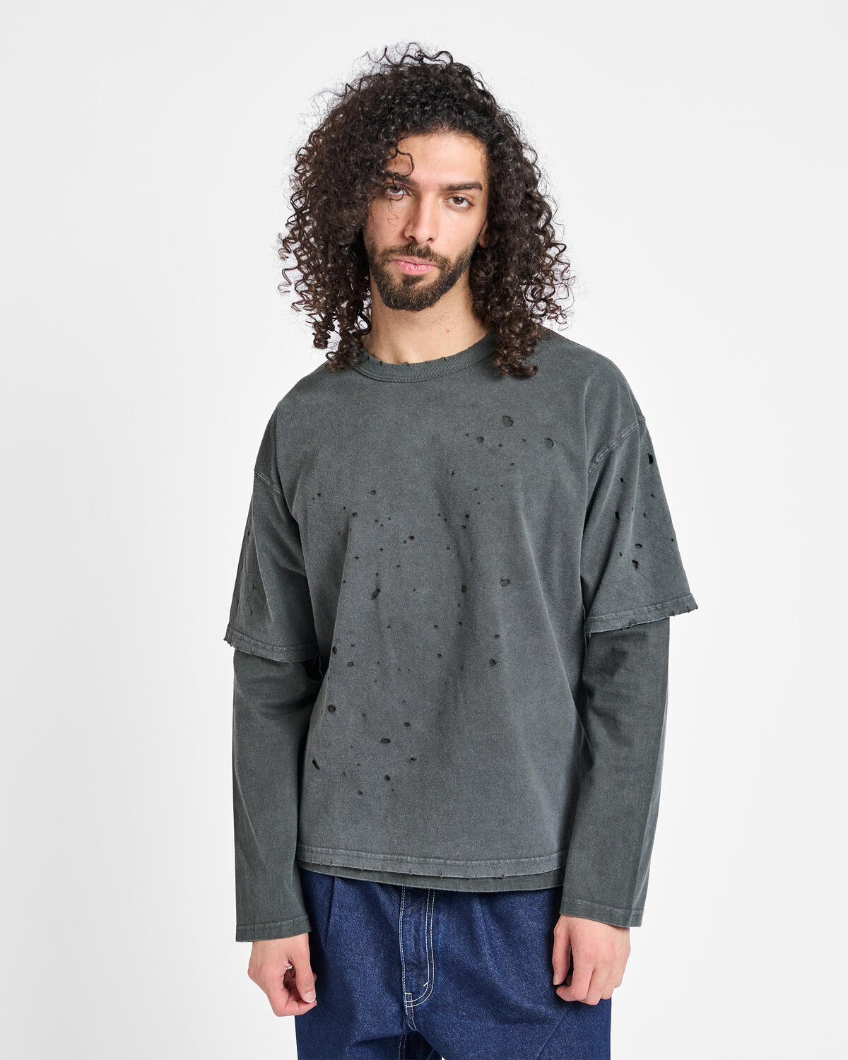 トップス BEAMS Layered Damage Long Sleeve T-Shirt Beams Layered Damage Long Sleeve T-Shirt | 11141174033-19 | AFEW STORE